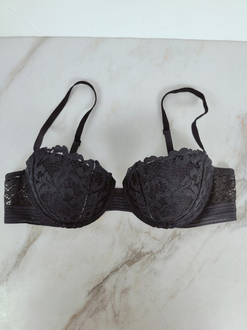 Victoria's Secret Black Lace Padded Balconette Bra, Sz 36C - Picture 2 of 10